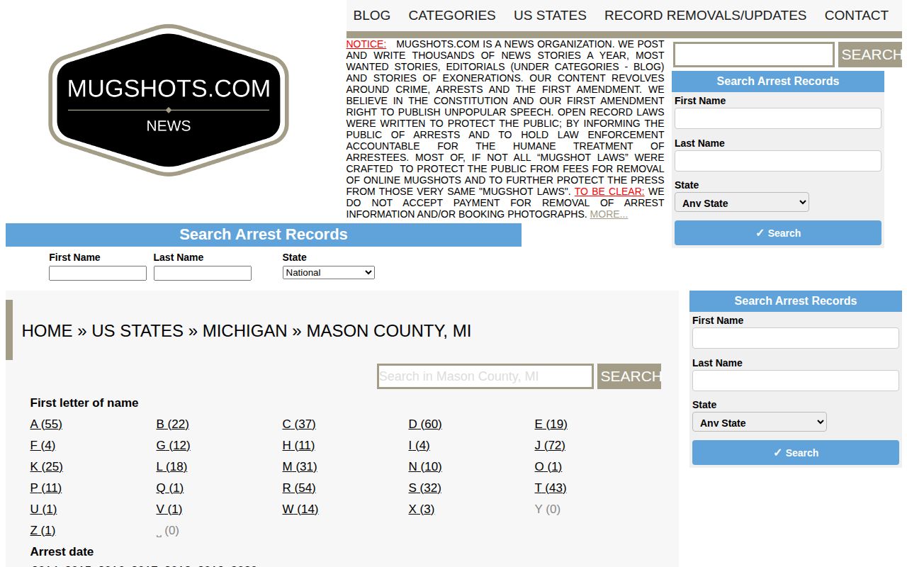 Mason County historical third-party booking record index context