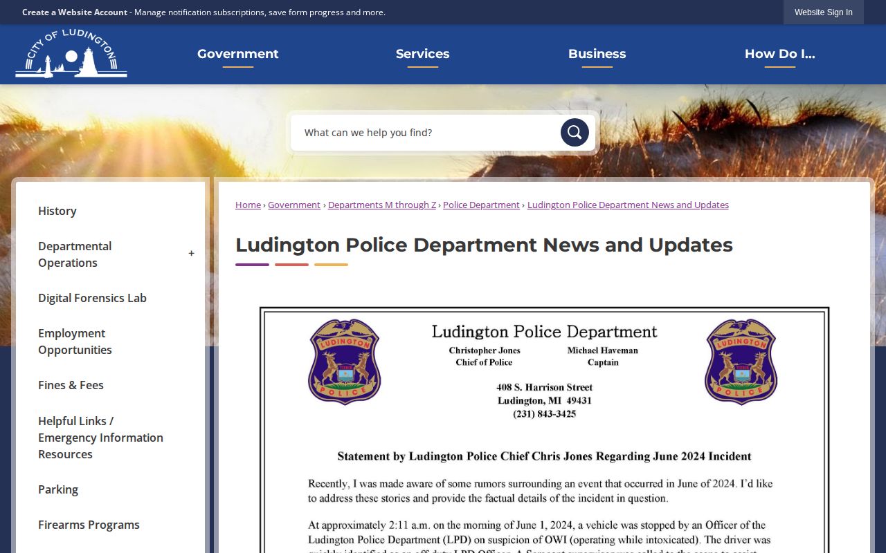 Mason County Ludington police news and arrest-report source